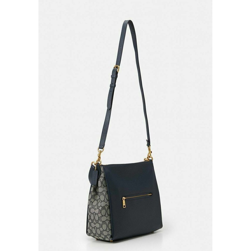 Coach Signature Jacquard Shay Leather Shoulder Bag Handbag Purse Navy Blue NEW - Picture 4 of 9